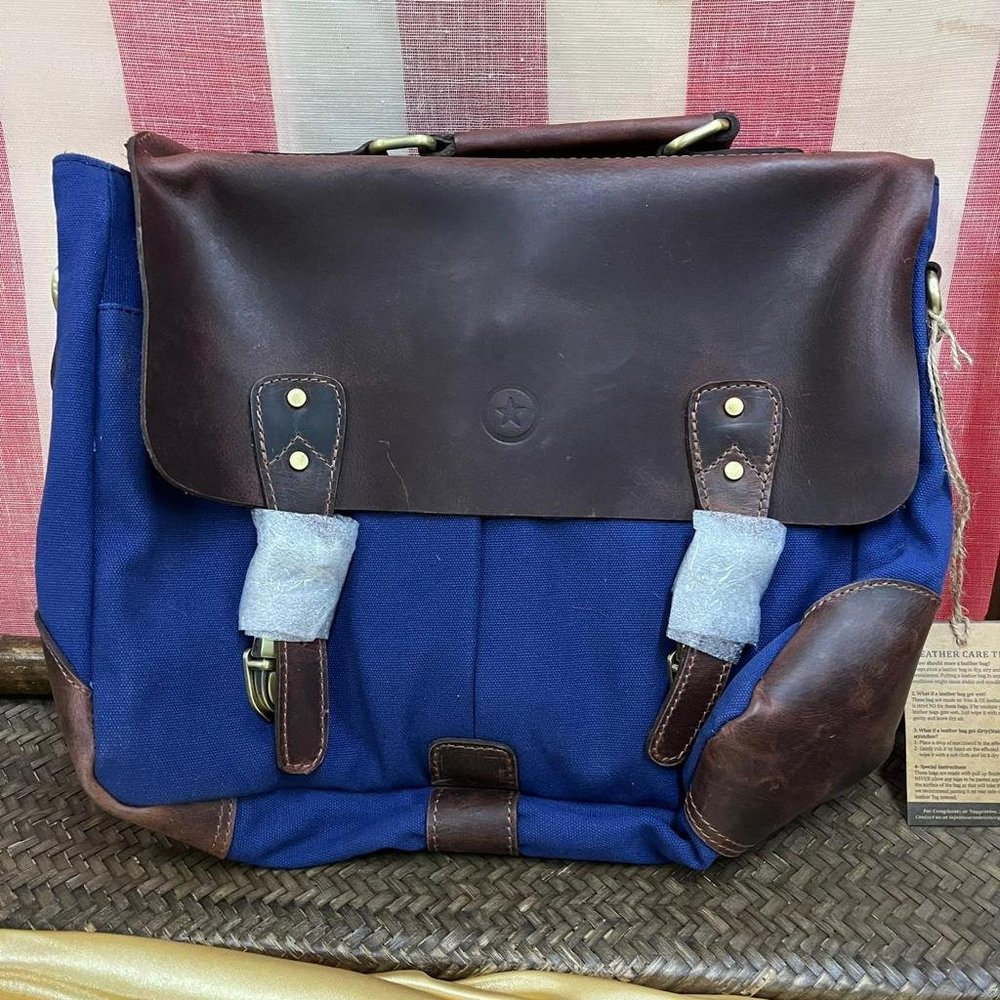NWT AARON LEATHER GOODS prato canvas 14.5" vintage handmade laptop messenger bag